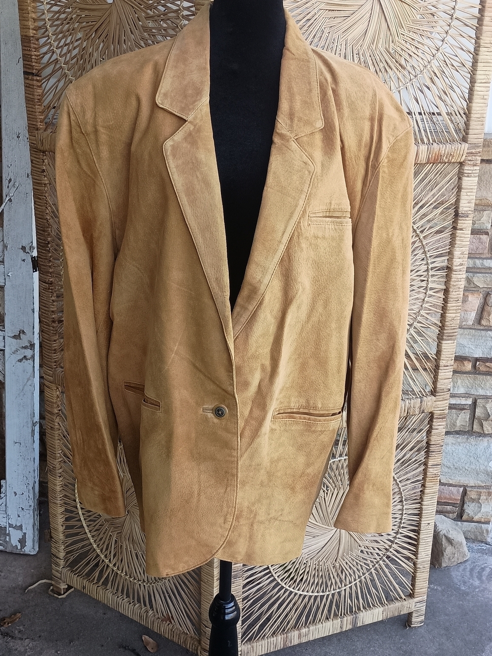 Vintage Hunt Club Brown Patterned Jacket with Leather Patch_Large
